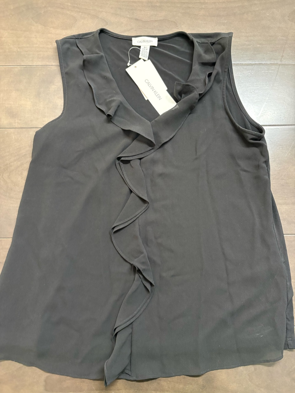 Calvin Klein Black Ruffle V-Neck Sleeveless Top